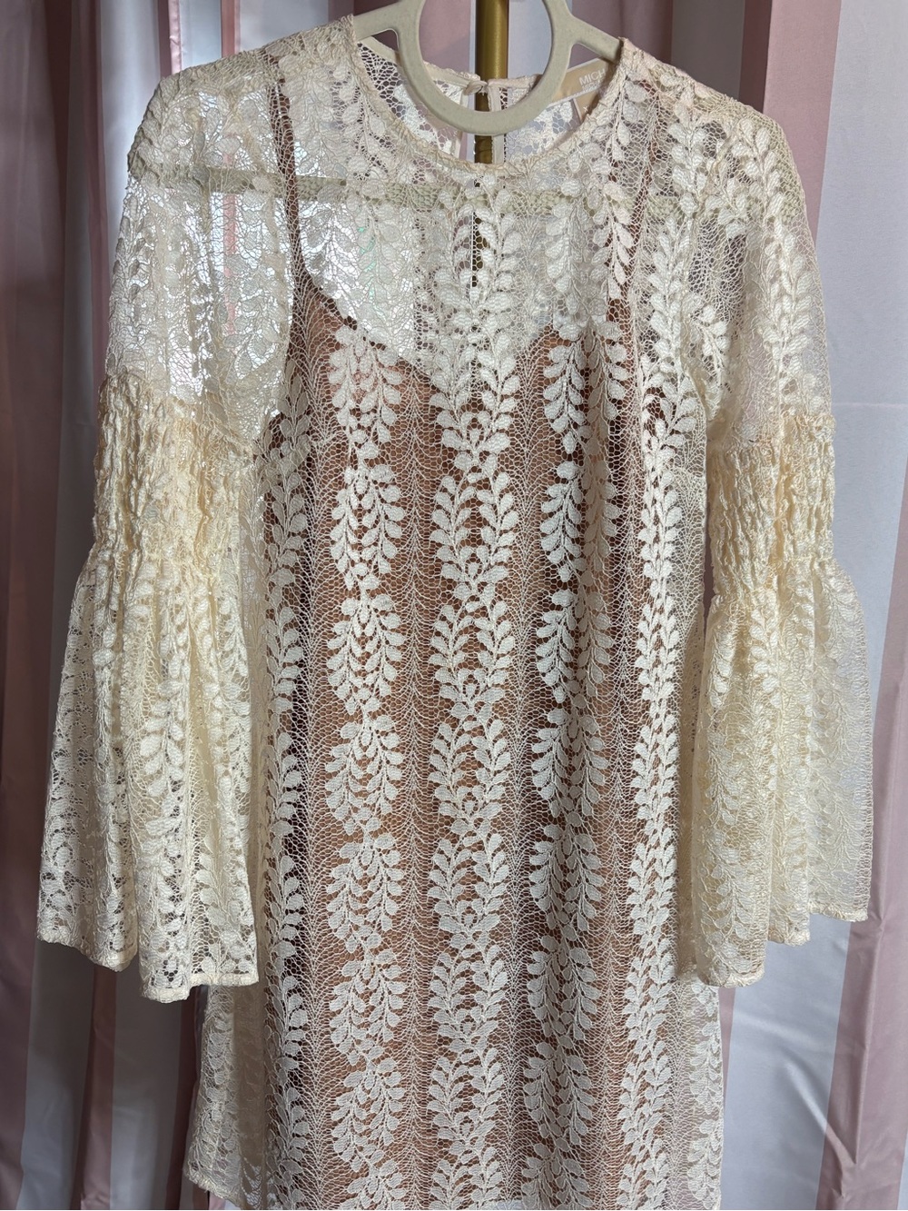 Michael Kors Cream Lace Long-Sleeve Bell-Sleeve Dress